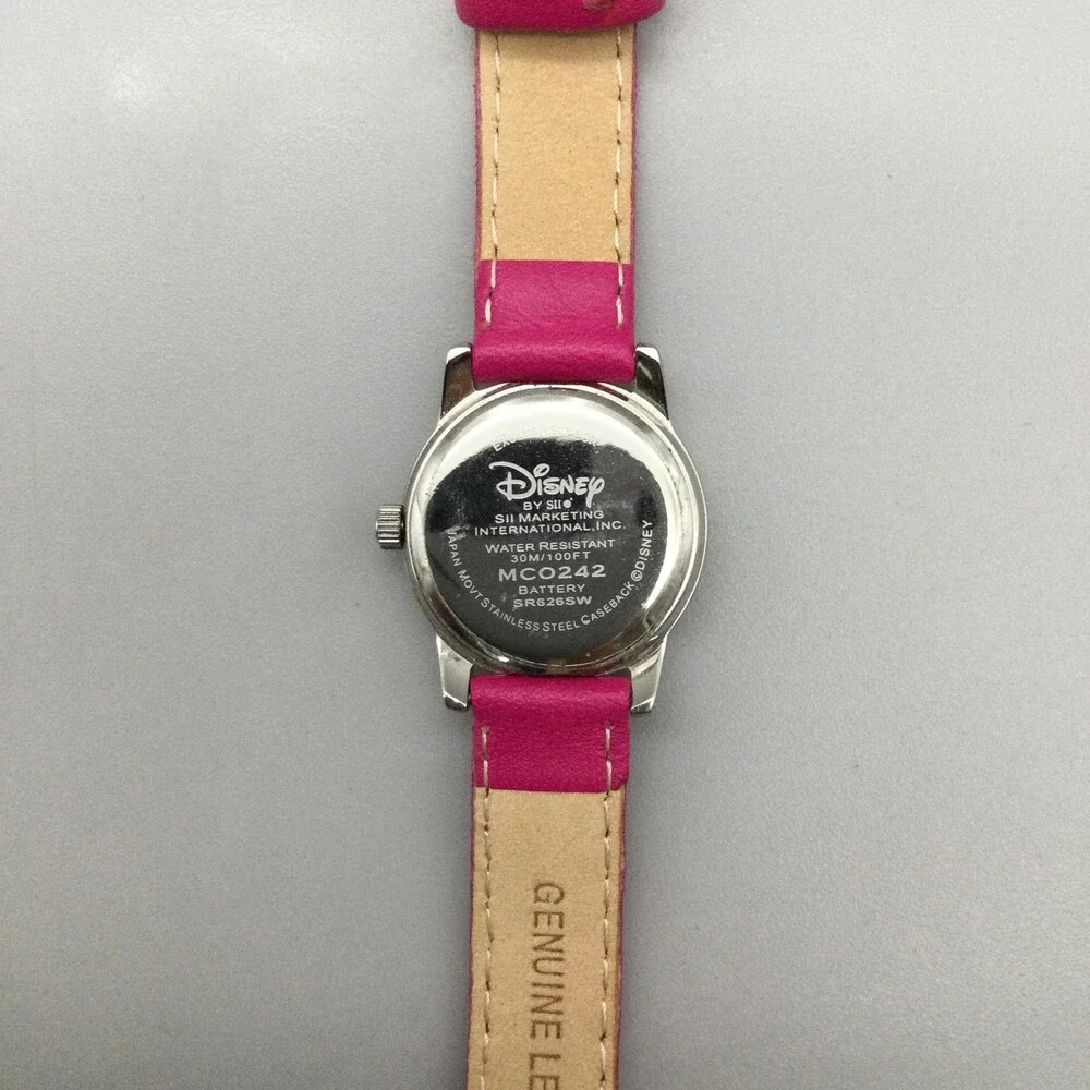 Disney Minnie Mouse Girls Watch 23mm Silver Tone Pink Leather MCO242 New Battery